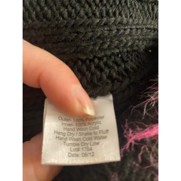 Y2K Punk Goth Furry Knit Scarf Black Pink Fluffy Neck Warmer 3C4G One Size - Picture 4 of 4